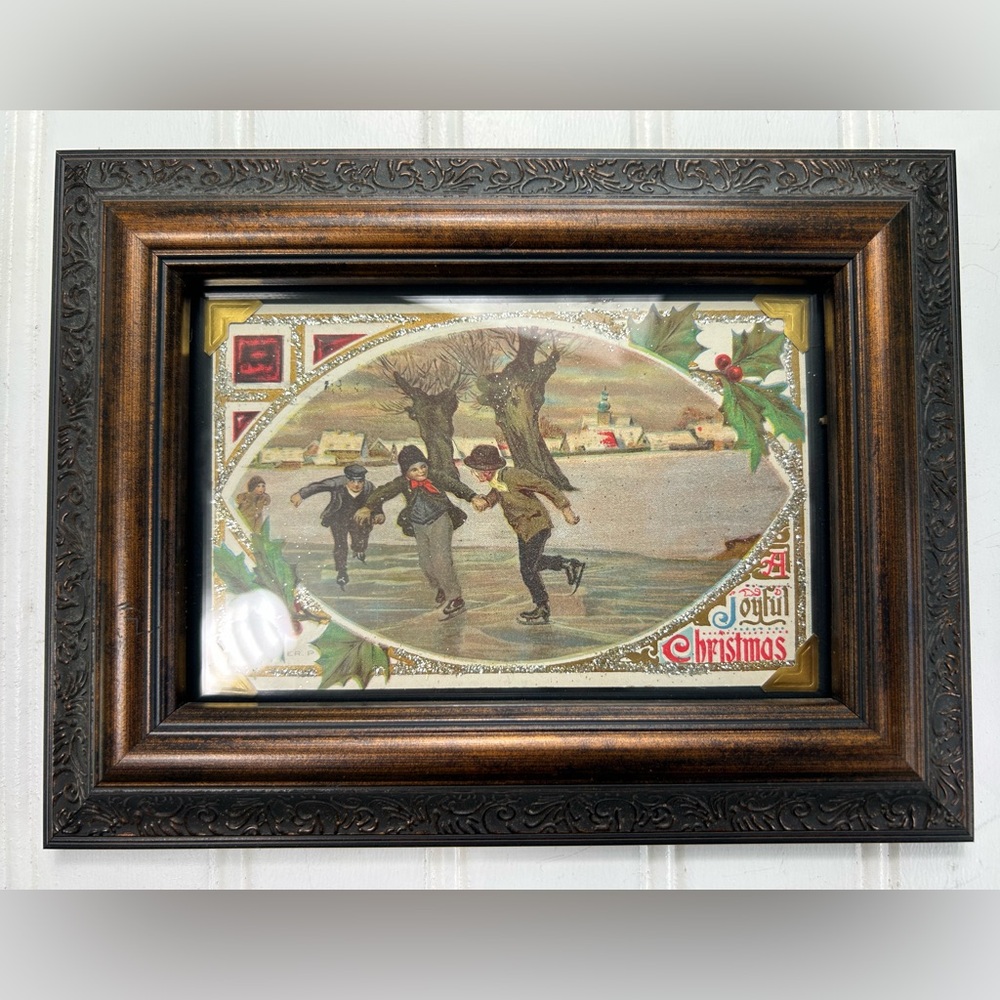 Vintage Art Framed Old World Christmas Ice Skating Print Gallery Wall 6x8